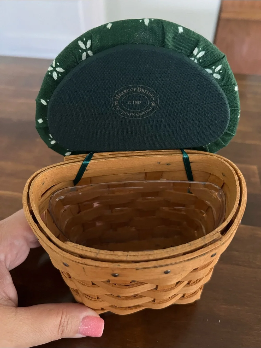 Longaberger Oregano Basket with Heritage Green Fabric Lid